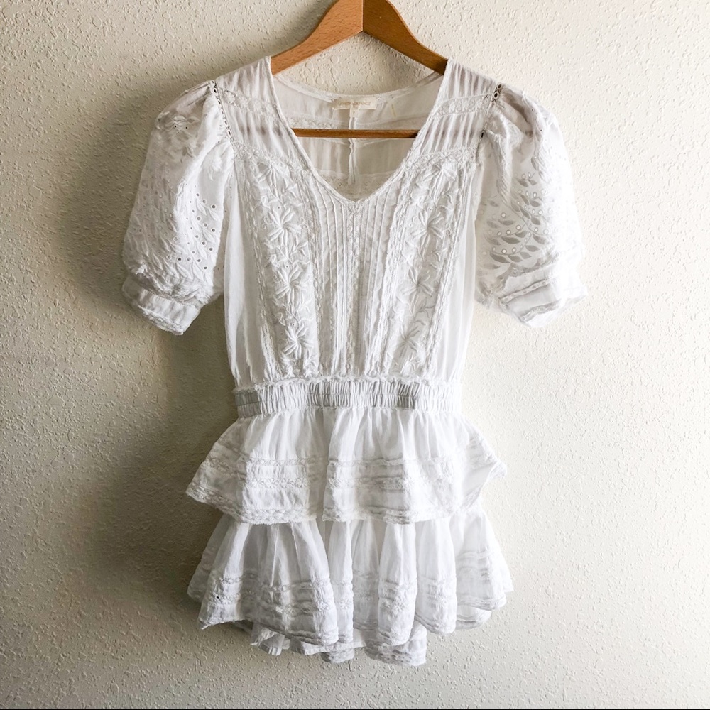 LoveShackFancy White Eyelet Floral Dress Size Small